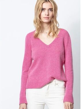 Zadig & Voltaire Sourca Pink V-Neck Cashmere Sweater